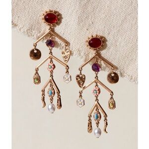 🌼 FREE PEOPLE Boho Maxy Charm Long Dangle Bohemian Earrings